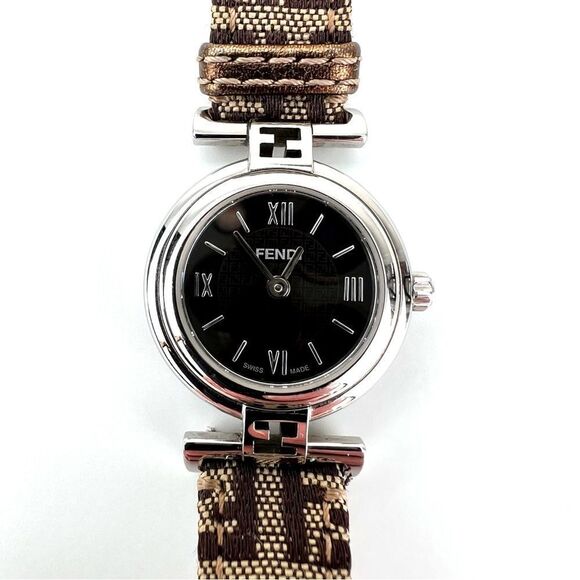 Vintage FENDI Orologi 2700L Brown Silver Circle Quartz  Ladies Watch - Picture 1 of 12
